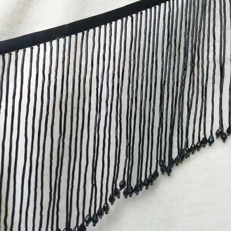 

1 ярд Кружевная отделка с хрустальным подвесом, бахрома 15 см, для DIY, сценических танцевальных костюмов, штор, свадебных платьев, швейные аксессуары (black,90x15cm) чёрный