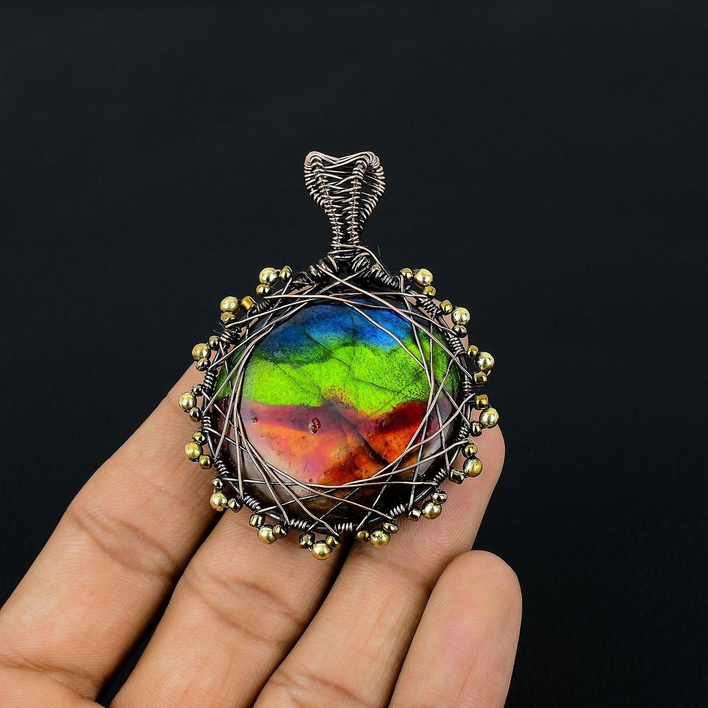Color Labradorite Pendant Gemstone Handmade Jewelry, 999 Copper Wire Wrapped Pendant, Gift For Wife Jewelry