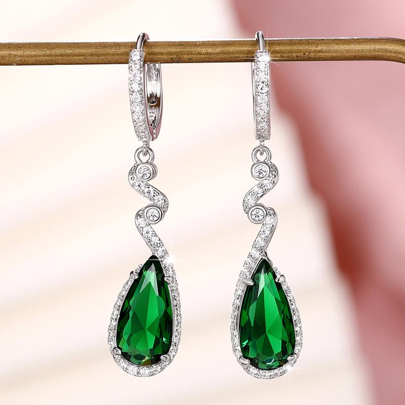 

Huitan Luxury Silver Color Drop Earrings with Pear Green Cubic Zirconia for Women Statement Female Earrings Gift Party