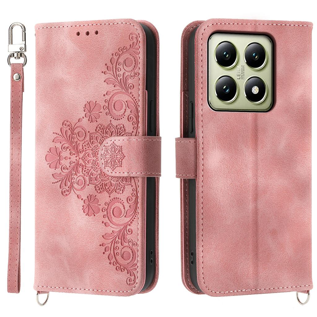 For Xiaomi 14T Case Flower Pattern PU Leather Wallet Phone Cover with Strap