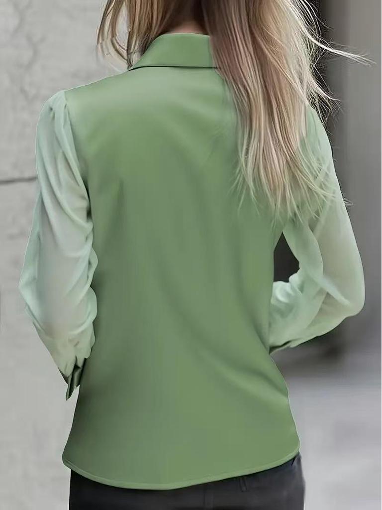 2026 European & American Satin Women's Long Sleeve Lapel Shirt - Solid Color, Stylish & Professional