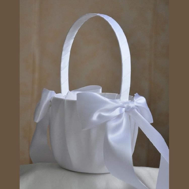 Romance Wedding Ceremony Flower Basket Flower Girl Basket with Satined Wrapped Easy Hold Handle Flower Holder for Bride