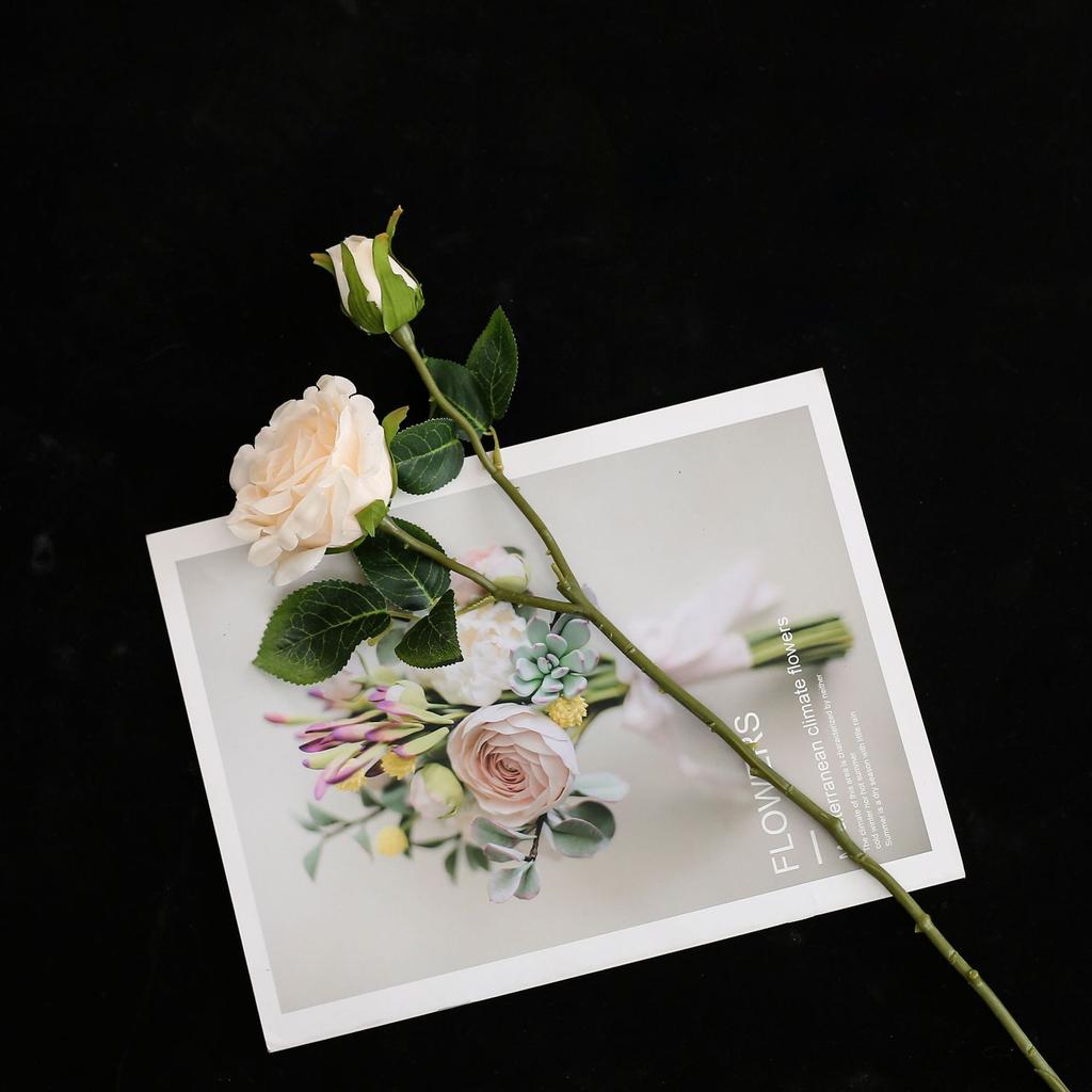Meizanchen 2 Heads Happy Rose Single Branch Fake Flower Silk Flower Living Room Soft Decoration Indoor Flower Arrangement Simulation Rose Ornament