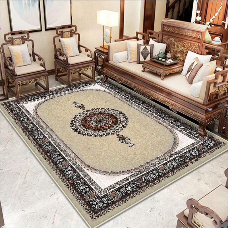 Large Size Classical Border Design Live Room Rug Soft Non-slip Study Decoration Carpet Machine Washable Sofa Table Mat Flannel