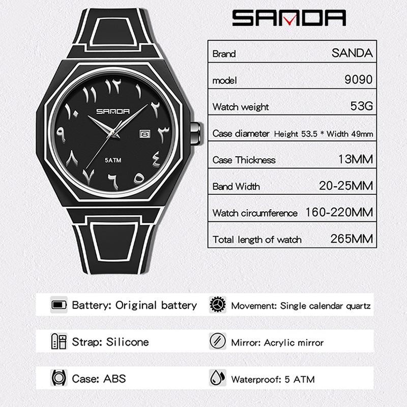SANDA Top Brand Luxury Men's Quartz Watch Waterproof Calendar Luminous New Design Creative Series Luxury Luminous Man Wristwatch