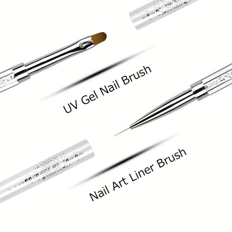 1pc Rhinestone Handle Nail Brush, 2-in-1 Stainless Steel Gel Brush for Builder, Color Mixing & Nail Art