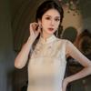 New Chinese Celebrity Daughter Style High-end Embroidered A-word Skirt Temperament National Style New Sleeveless Dress