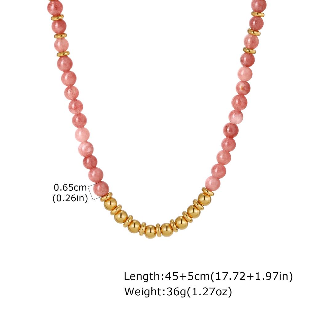 Trendy Colorful Natural Stone Necklace for Women, Stainless Steel Beads Chain Charm Necklace, Waterproof Bohemia Jewelry Gift