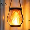 Decorative Tree Hanging Lights Flickering Flame Garden Lamp, Solar Yard Light, Outdoor Waterproof Lanterns Lantern with Auto On/Off Function for Patio