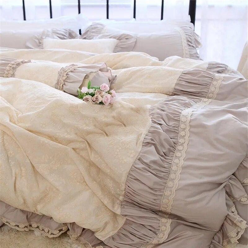 

Корейский французский стиль принцессы, шелковая лента, вышивка, хлопок, лен, кружево, оборки, юбка из чистого хлопка, полный комплект постельного белья Queen King S