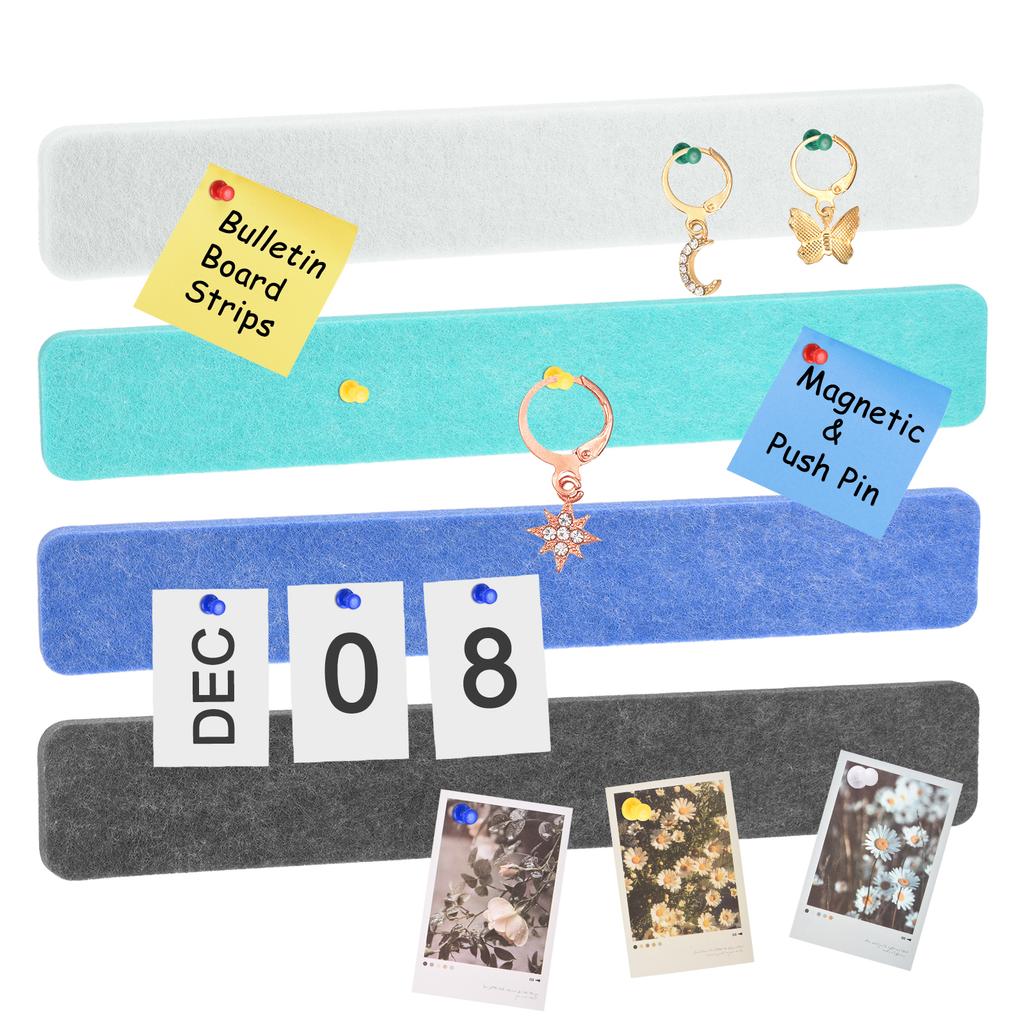 8Pcs/Set Rectangle Felt Cork Board Bar Strips Self-Adhesive Bulletin Board Strip Memo Schedule Photo Display for Wall Decoration