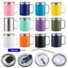Custom Print Logo Vacuum Insulated 12oz Coffee Mug Cups with Handle Colorful Double Wall 14oz Sliding Lid Tumbler