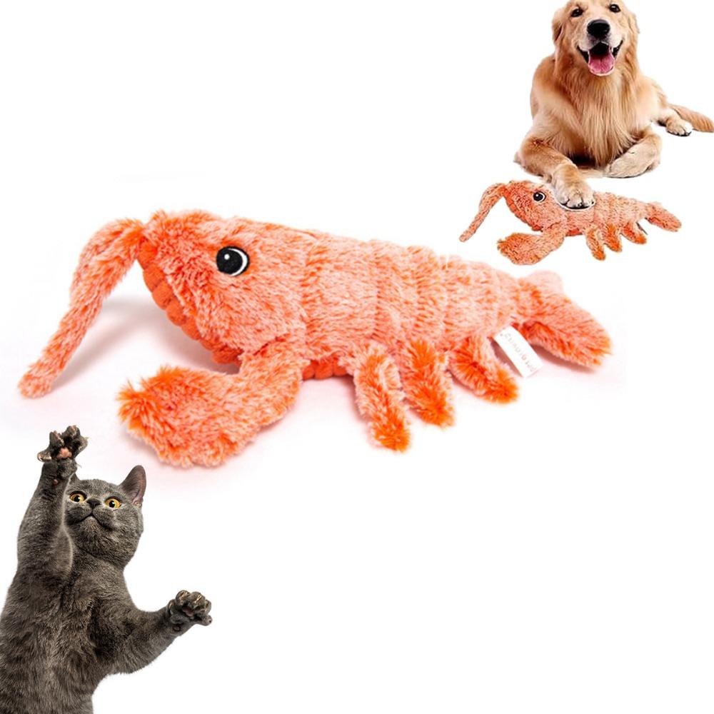 Electric Jumping Lobster Cat Toy, USB Rechargeable Moving Plush Shrimp, Interactive Floppy Pet Toy for Dogs and Cats one size