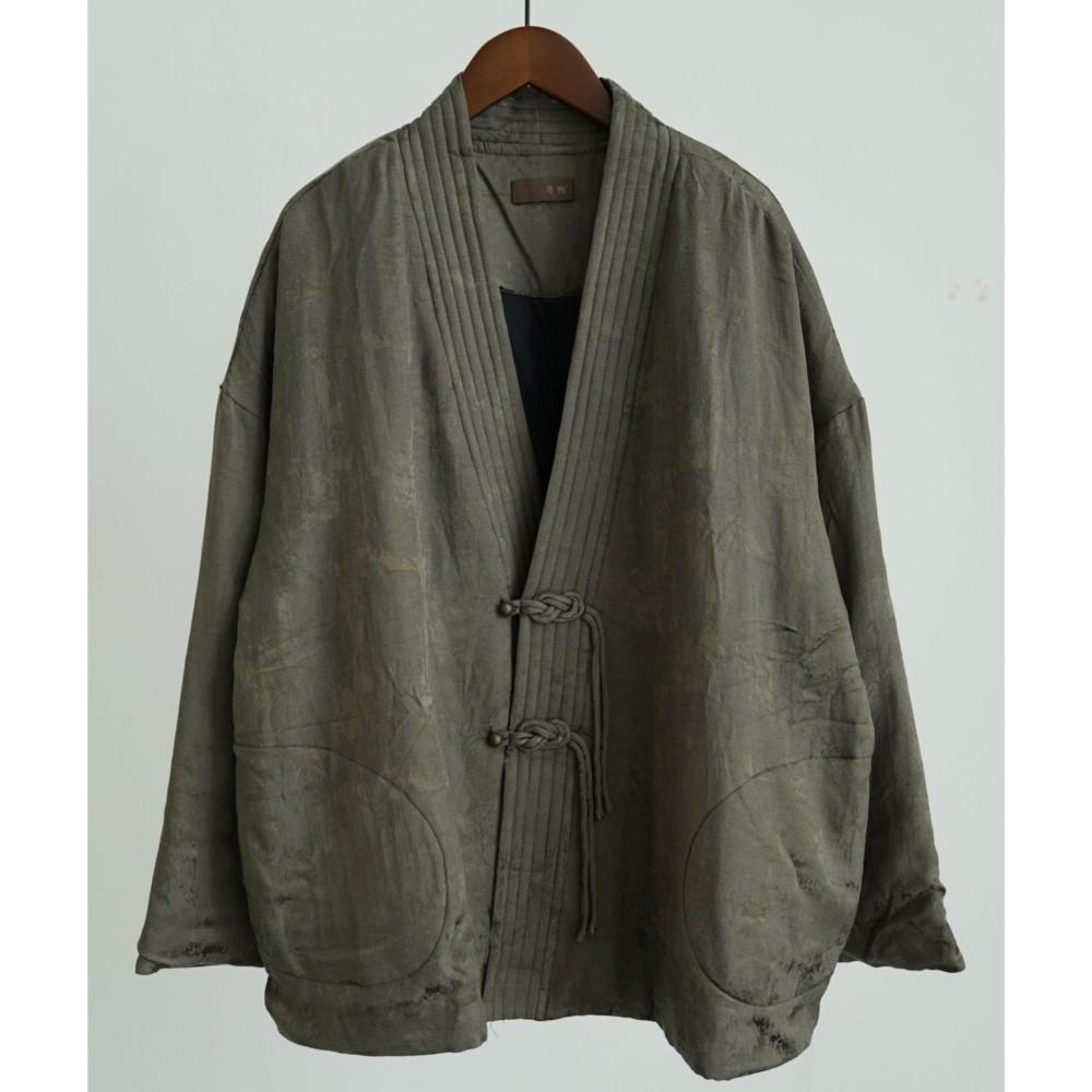 Johnature Women Vintage Winter V-Neck Long Sleeve Button Coats Chinese Style Jacquard Coats