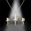 RUI RUI YU Women Necklace Flower Fairy Elf Necklaces for Girls Stainless Steel Jewelry Set Angel Pendant Necklaces Earring Jewelry Gif