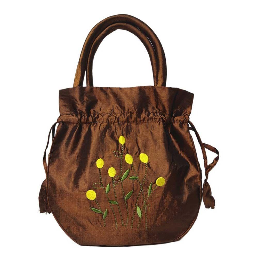 

Этнический стиль вышивка цветок сумка лист небольшой кошелек кошелек Ханфу сумка на шнурках для покупок кофейный