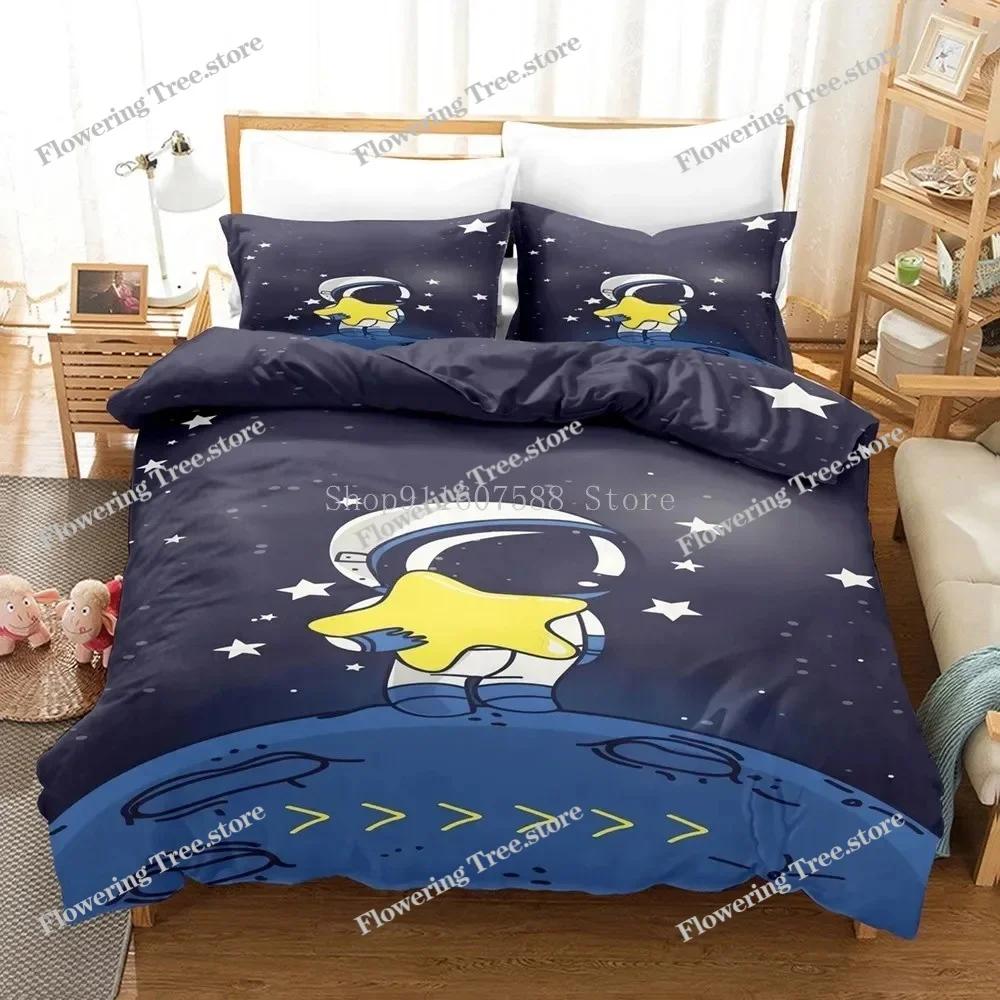 Cartoon Astronaut Outer Space Bedding Set Fashion Boys Home Bed Linen Set Microfiber Duvet Cover Set With Pillowcase