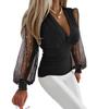 Autumn New Long-sleeved Fashionable V-neck Lace Patchwork Shirts for Women