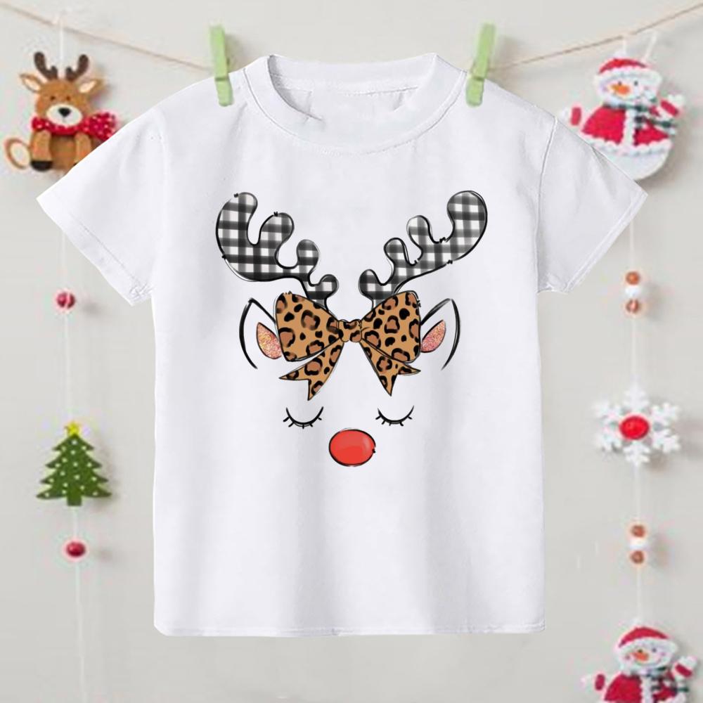 

Счастливого Рождества Футболка с принтом оленя для детей Рождественская вечеринка Наряд для мальчиков и девочек Праздничная детская футболка Детская футболка с коротким рукавом Одежда 100