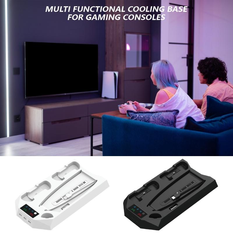 Multifunctional Consoles Cooling Stand with Integrated Two Controller Charging and Headsets Holder
