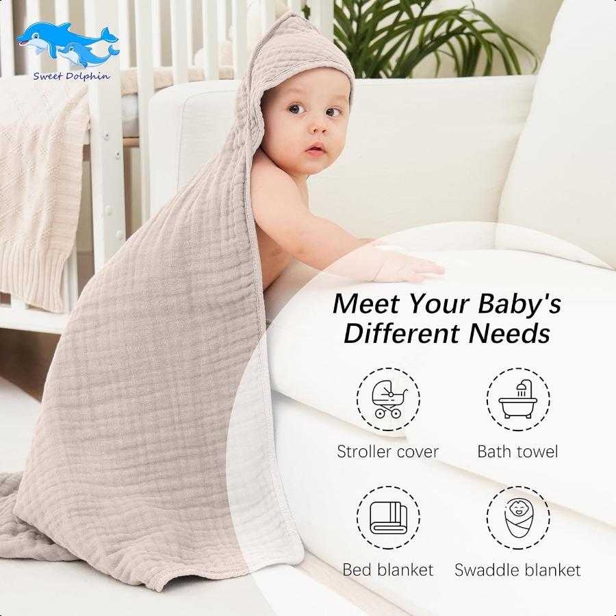 Muslin Hooded Baby Bath Towels 2 Pack 100 Cotton Towel for Babies Infants Toddlers 32x32Inch Highly Absorbent and Newborn Entia