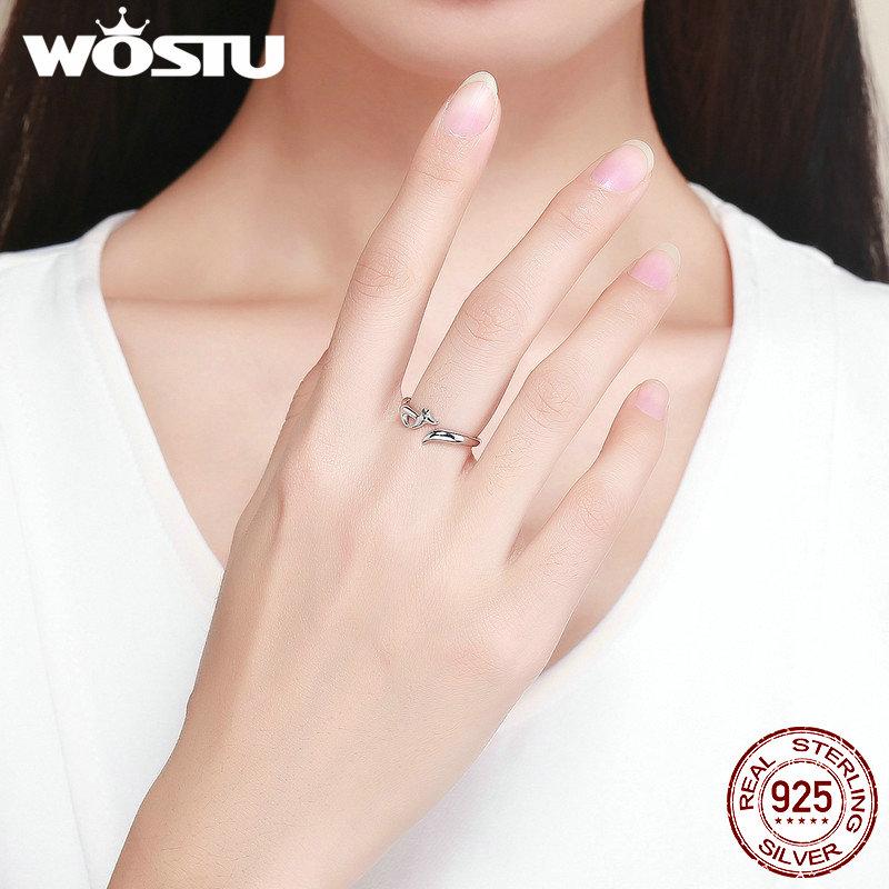 WOSTU Real 100% 925 Sterling Silver Fox Animal Simple Rings For Women Anniversary Party Luxury Ring Romantic Jewelry Gift CQR478
