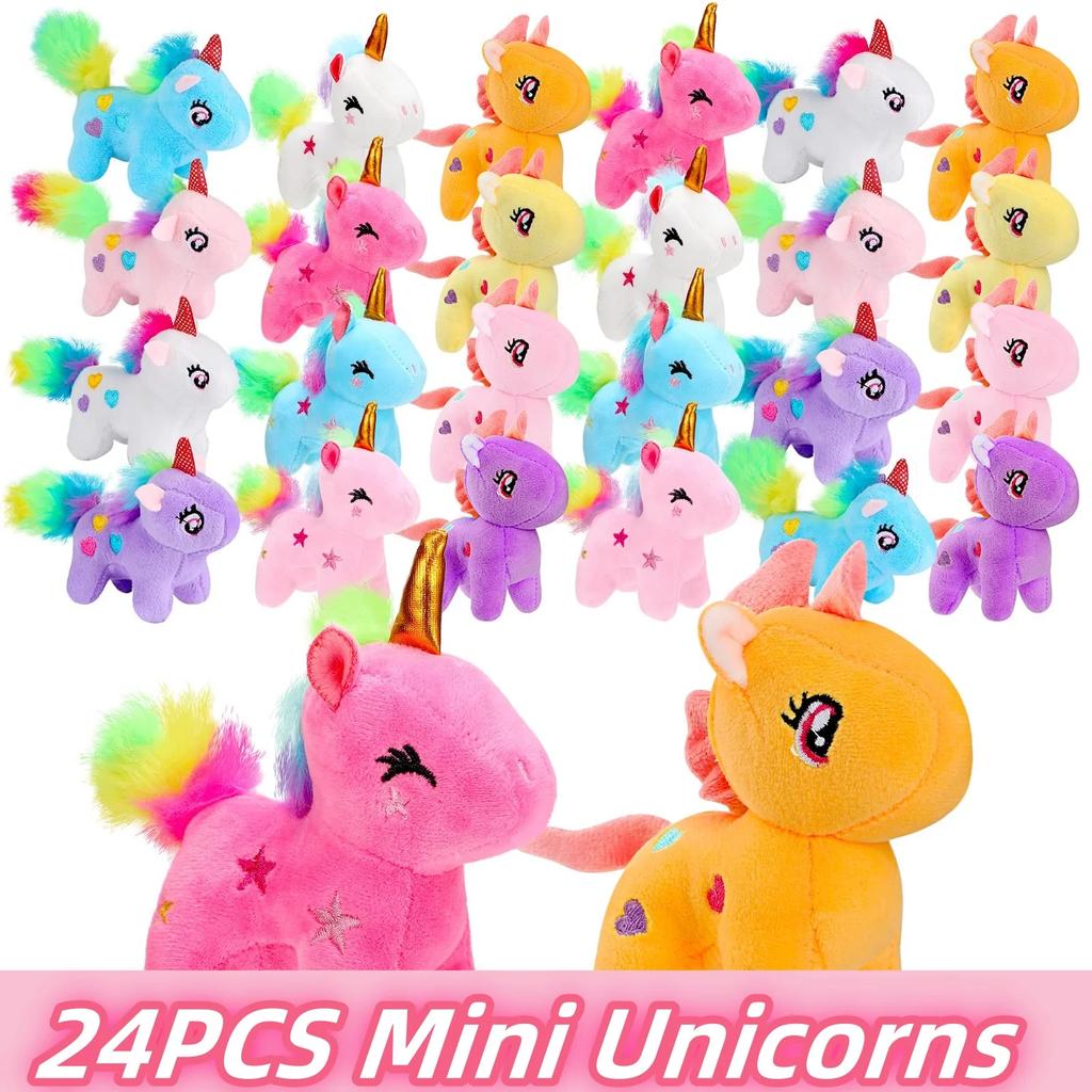 12-24 Adet Mini Peluş Unicorn Doldurulmuş Hayvanlar Unicorn Parti Hediyesi Toplu Oyuncak Çeşitleri Anahtarlık Hediye Çantası Çocuk Kız Doğum Günü için