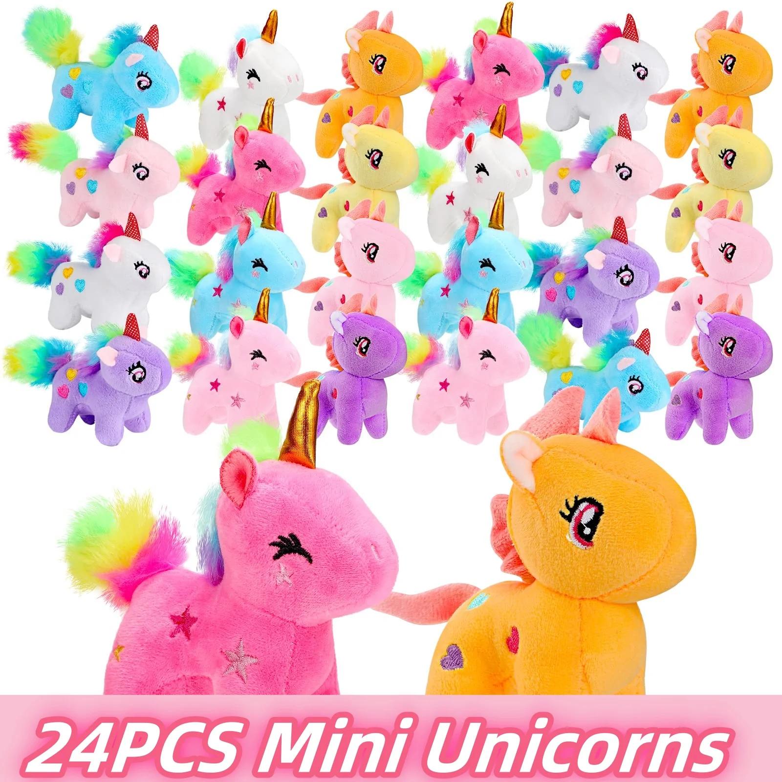 

12-24 шт. Мини плюшевые единороги, мягкие игрушки, сувениры для вечеринки единорогов, ассортимент игрушек оптом, брелок для подарочного пакета, день рождения для девочки