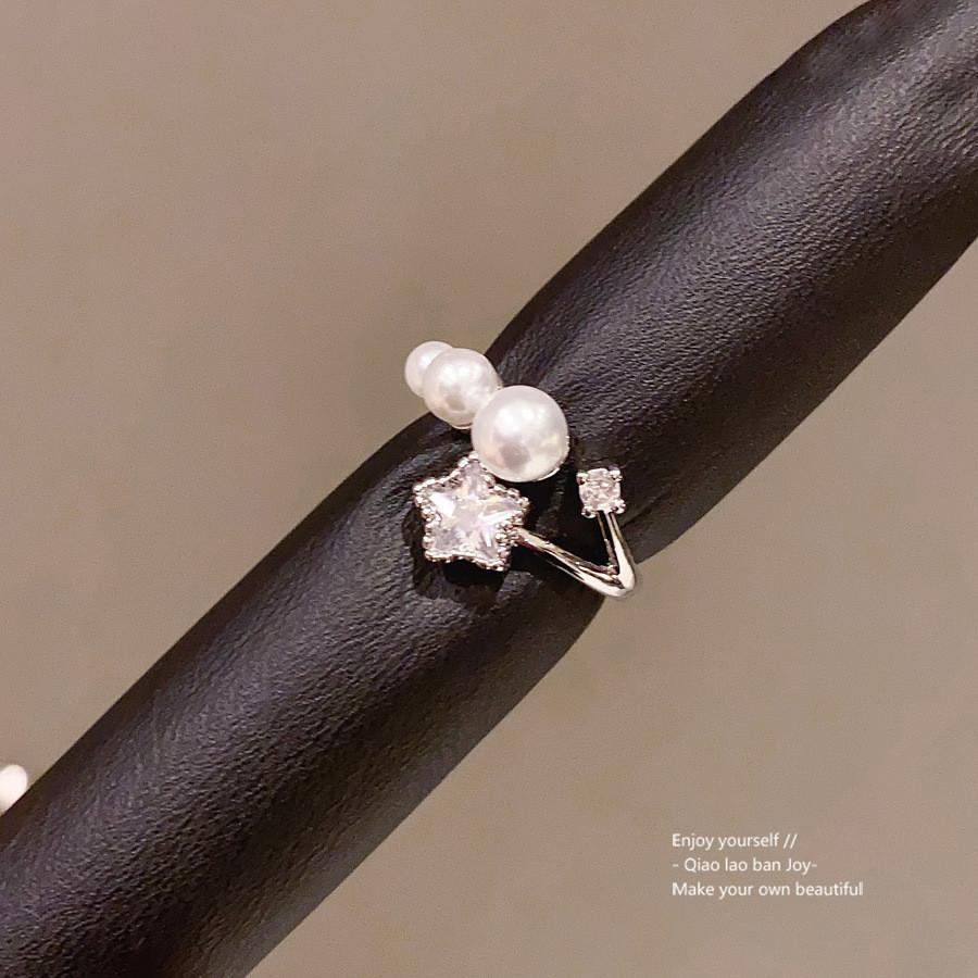 Zircon Pearl Open Ring Hand Jewelry For Women With Geometric Design And Sophisticated Style