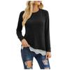 Women's /winter Fashion Round Neck Loose Casual Pullover Pocket Lace Stitching Top