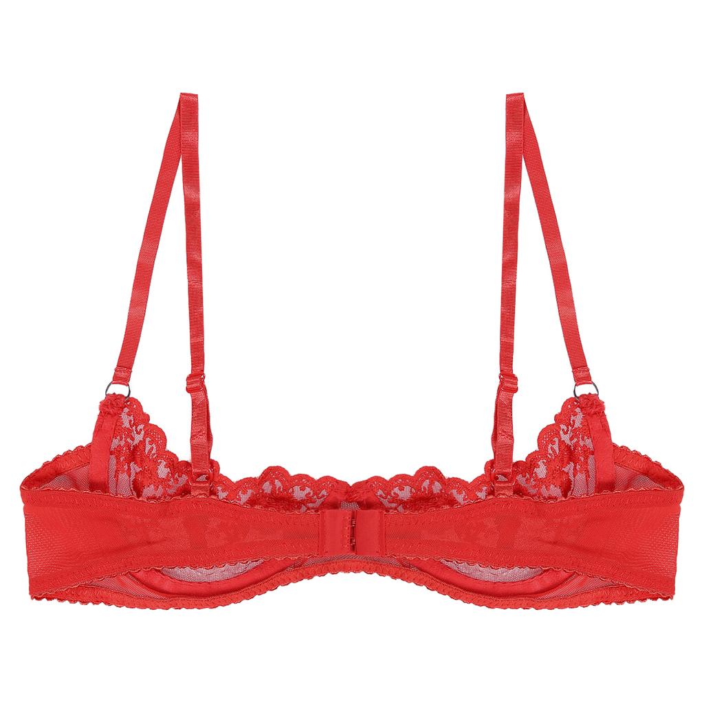 Female Lingerie Sheer Floral Lace 1/4 Cups Underwired Bra Underwear Hollow Out Bralette
