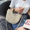 Borsa da Spiaggia Rotonda a Metà in Rattan Intrecciato di Paglia Estiva da Donna a Tracolla KTY