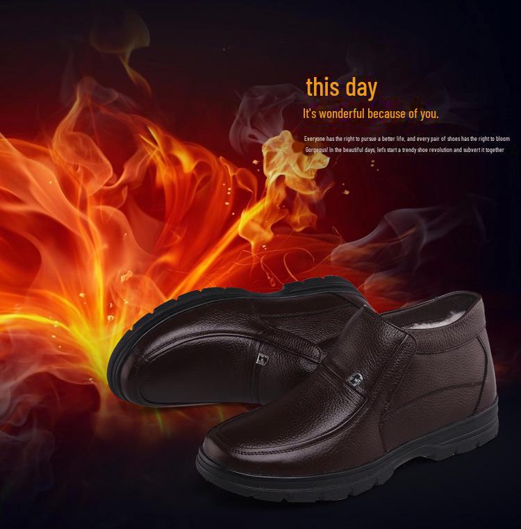 2024 Winter Men's Genuine Leather Wool-Lined Casual Shoes for Middle-Aged & Elderly