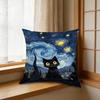 1pc Cartoon Black Cat Starry Night Cushion Cover Blue Yellow Art Pillowcase For Sofa Bed Home Decor Soft Square Throw Case