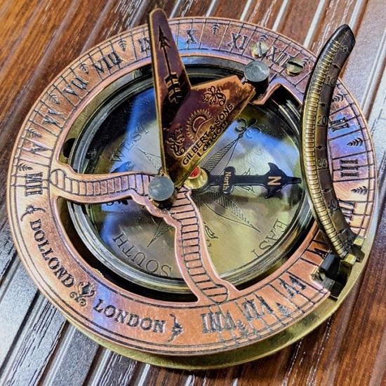 Cadou de colecție nautic alamă busolă cadran solar, busolă de botez gravată, de colecție, cadou unisex, cadou de botez