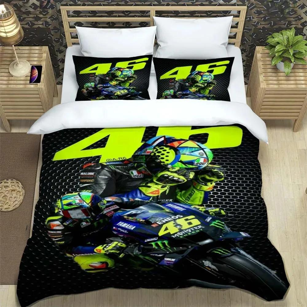 3D-gedrucktes Motorrad-Flotten-VR-46 Bettbezug Kissenbezug Bettwäsche-Set Einzelbett Doppelbett King für Kinder Erwachsene Schlafzimmer