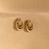 Vintage Three Layers Mini Knot Stud Earrings for Women Gold Plated Twisted Small Circle Stainless Steel Earring Punk Jewelry