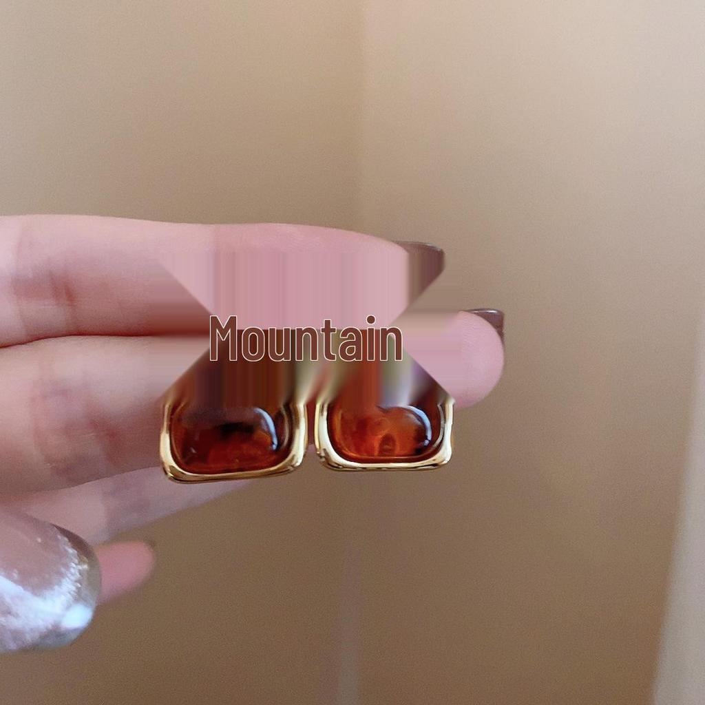 Silver Needle Brown Irregular Stud Earrings - French Light Luxury Retro Niche High-End Jewelry for Women.