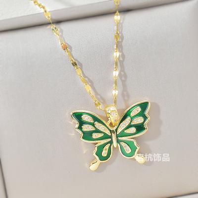 Butterfly Necklace Women'S High-End Sense Simple And Versatile Micro-Inlaid Pendant With The Same Collarbone Chain
