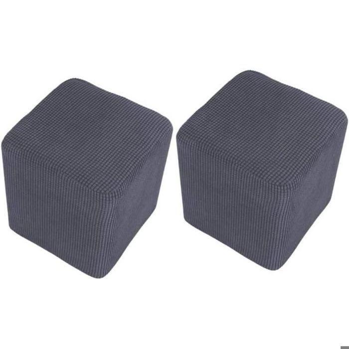 2pcs Pouf en Velours Pouf Extensible Rectangulaire Pouf Bas Élastique pour Salon Housse Uniquement Tabouret Non Inclus Gris