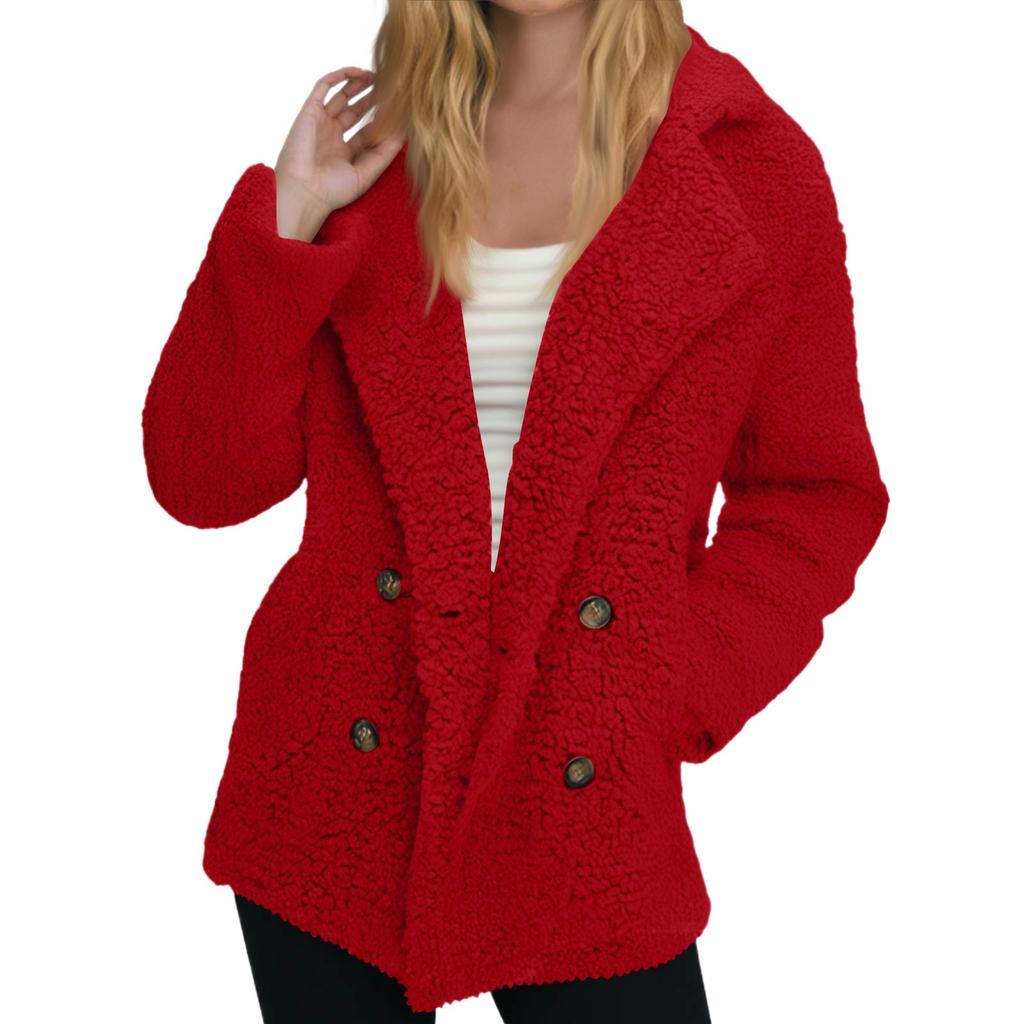 Women's Winter Coat Fleece Lined Jacket Long Sleeve Horn Button Plush Warm Coat