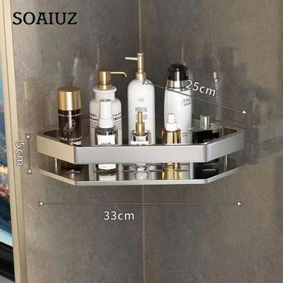 Estante de esquina sin perforaciones, estantes para baño, estantes de pared para ducha, soporte de aluminio, organizador de baño y cocina, accesorio