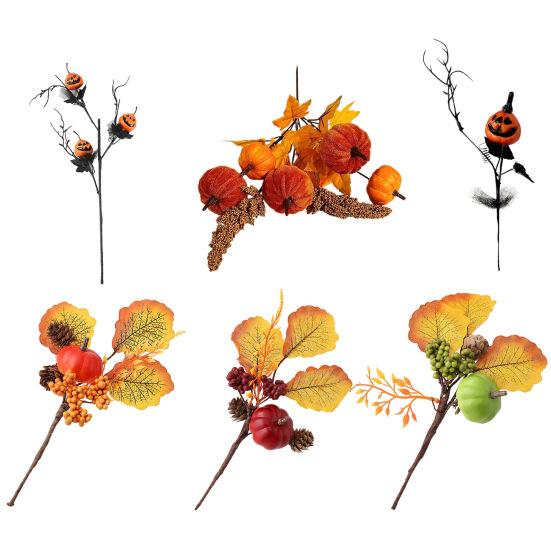 Halloween Artificial Pumpkin Branches Faux Fall Pumpkin Bouquet Fake Pumpkin Maple Leaf Picks for Harvest Thanksgiving Floral Arrangement Tabletop