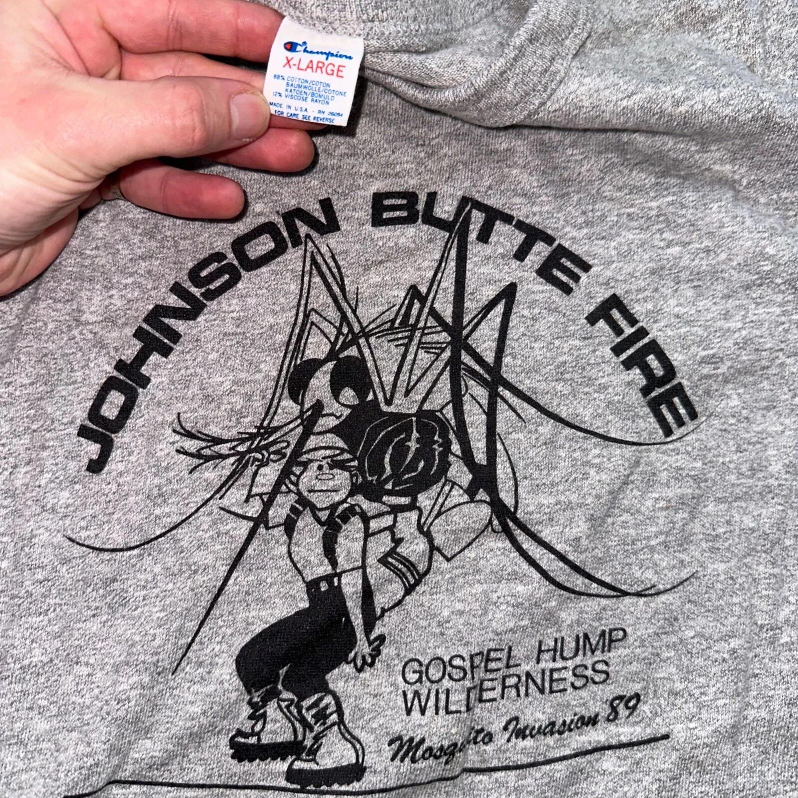Champion 80s Johnson Butte Fire Running 1989 Vintage T Shirt 80s USA Cartoon XL M