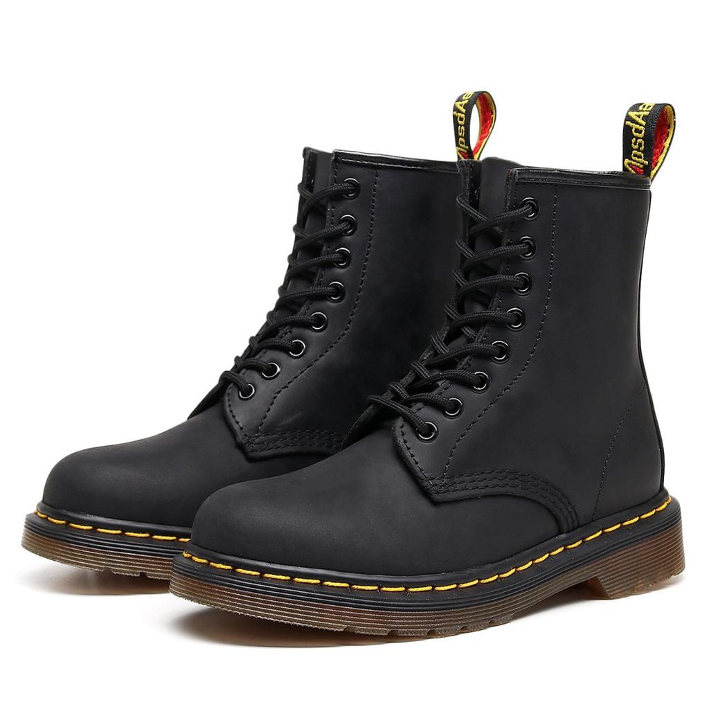 High-top Crazy Horse Black Motorcycle Boots Women's Classic Retro British Style Short Boots Men's and Women's Leather Boots Round Head Trend