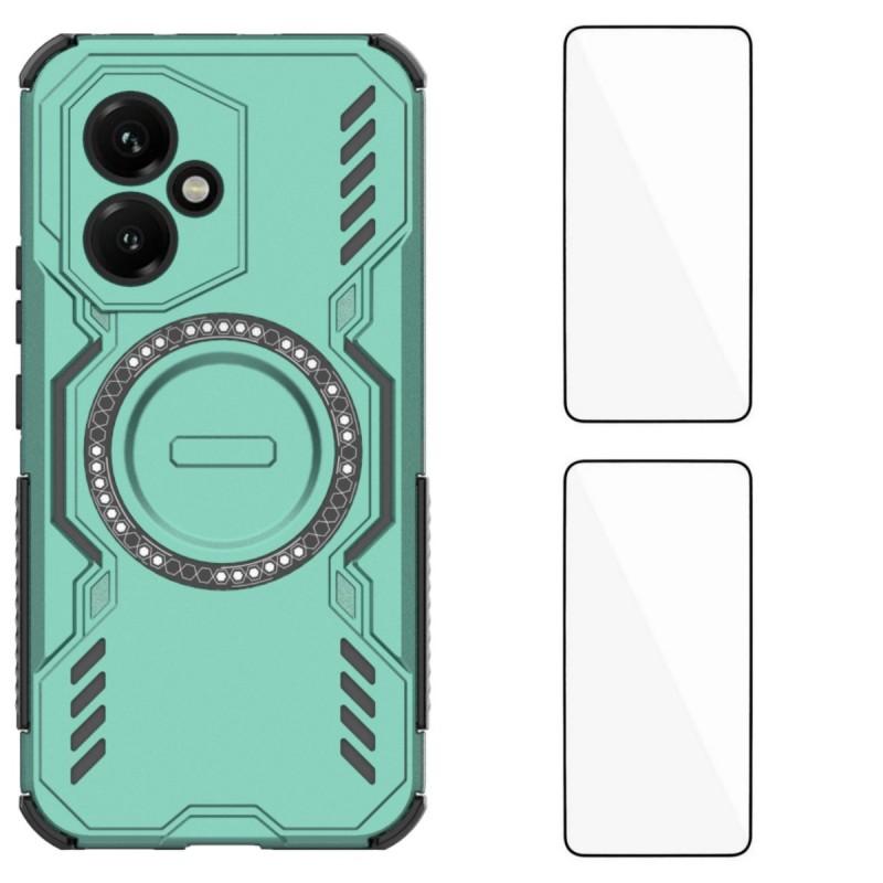 

For Honor 400 5G (Global) Magnetic Case WANLONFENG DJ Series PC TPU Phone Cover with 2Pcs Tempered Glass Film Green