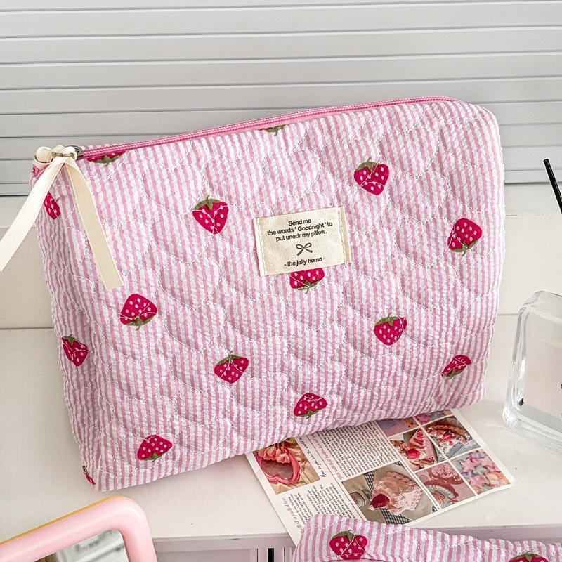 Cute Corduroy Heart Cosmetic Bags for Women Large Capacity Makeup Bag Travel Organizer