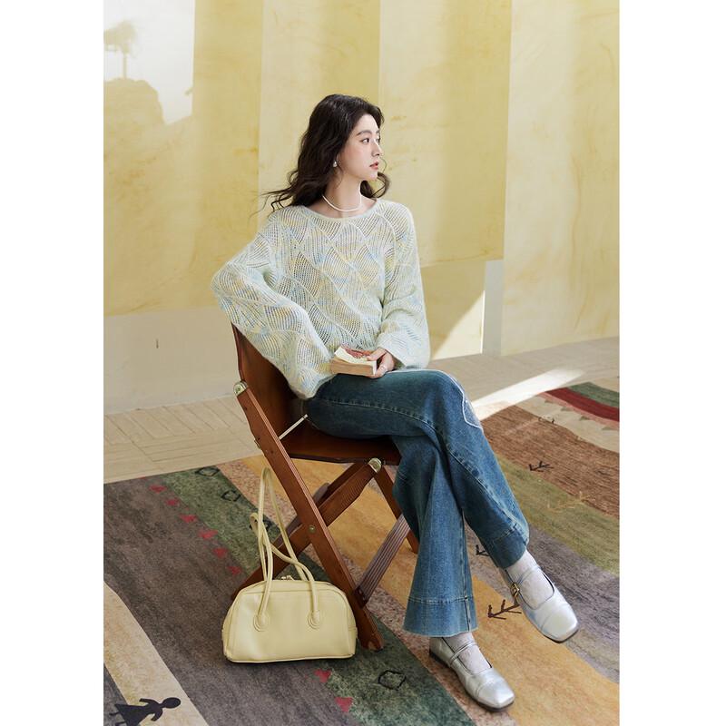 Mishow Women's Wool Blend Diamond Hollow Knit Top
