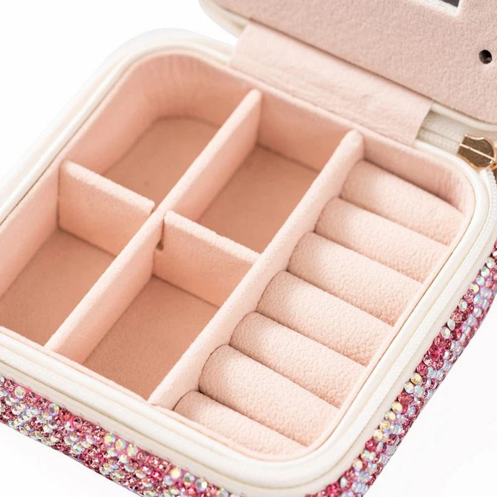 Luxury Travel Earrings Storage Case Square Portable Ring Holder Studded Jewelry Organizer Makeup