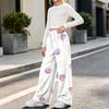 Girls' Warm Flannel Pants with Print, Loose Fit Casual Long Pants for Fall and Winter